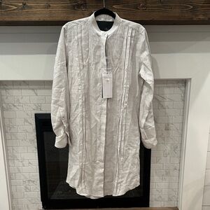 Claridge + king pale silver grey Pleated linen shirt dress